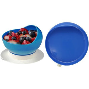 Ableware Scooper Bowl & Plate with Suction Cup Base, Blue